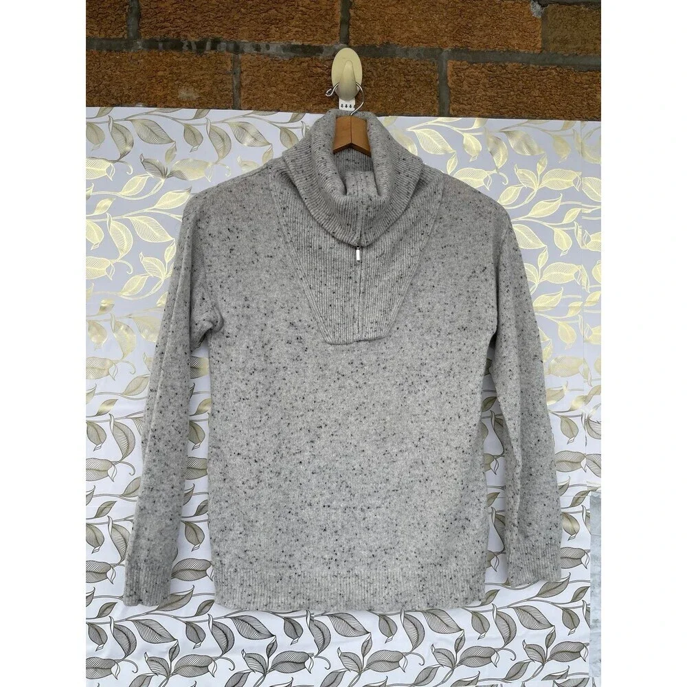 BRODIE 100% Cashmere Donegal Speckled Sweater | Light Academia Half Zip XS